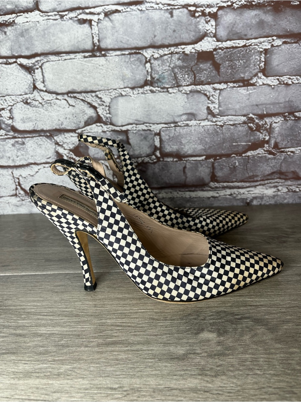 Dries Van Noten Black White Checkered Fabric Straps Pumps Heels women 9M US/39.5